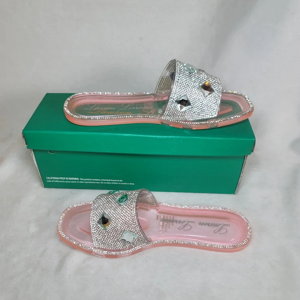 Lauren Lorraine Bianca Pink Embellished Slides Fairy Boho Glam Vaca Resort‎ 7.5